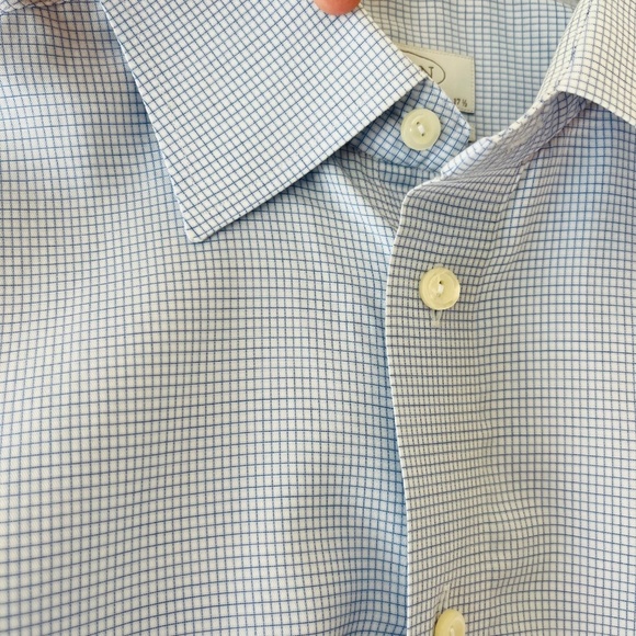 ETON Sz 17.5 / 44 Organic Cotton Check Elevated Twill 3D Dress Shirt Light Blue - Picture 8 of 12